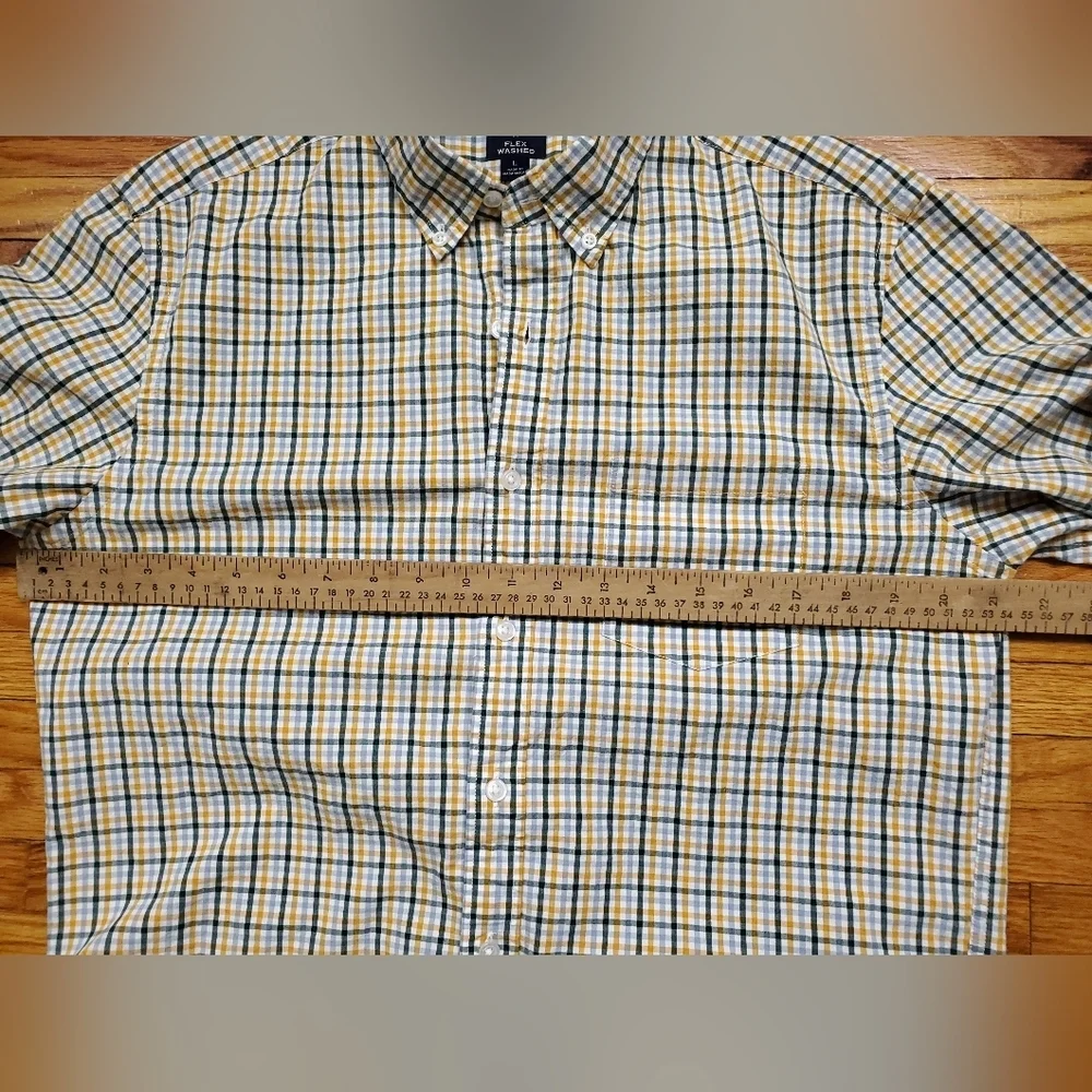 JCrew Flex Washed Green Yellow Plain Button Up Men's Cotton Shirt Size Large